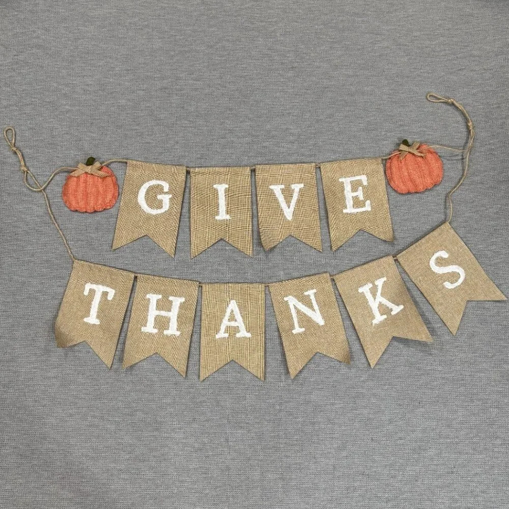Rustic Give Thanks Burlap Banner Thanksgiving Seasonal Decor Mantel Hobby Lobby